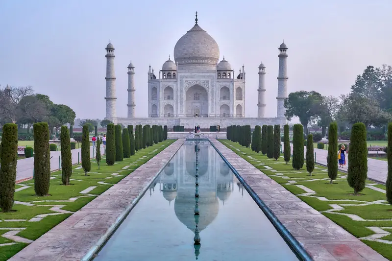 The Taj Mahal reflected in its long pool