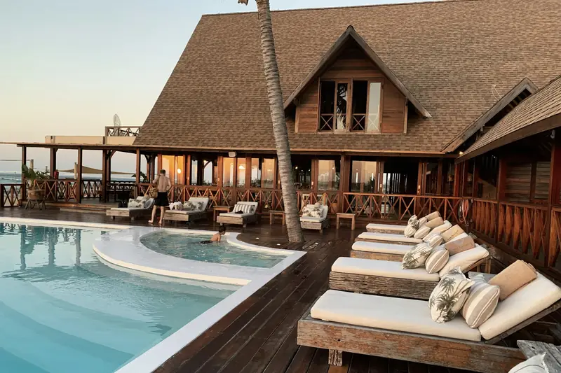 Loungers by a resort pool