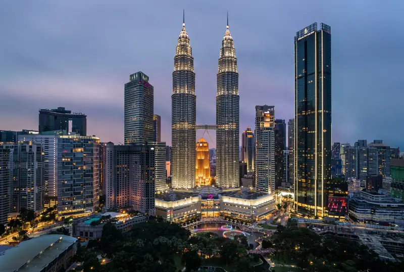 The Petronas Twin Towers in Kuala Lumpur at dusk