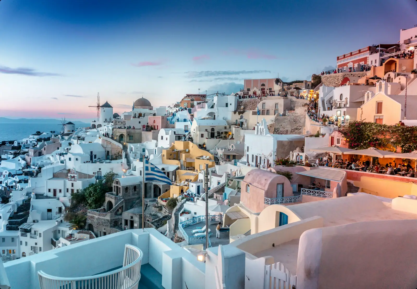 Whitewashed houses of Santorini above the Aegean Sea