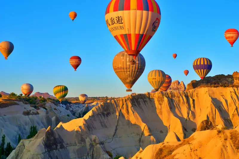 Hot-air balloons over the valleys of Cappadocia
