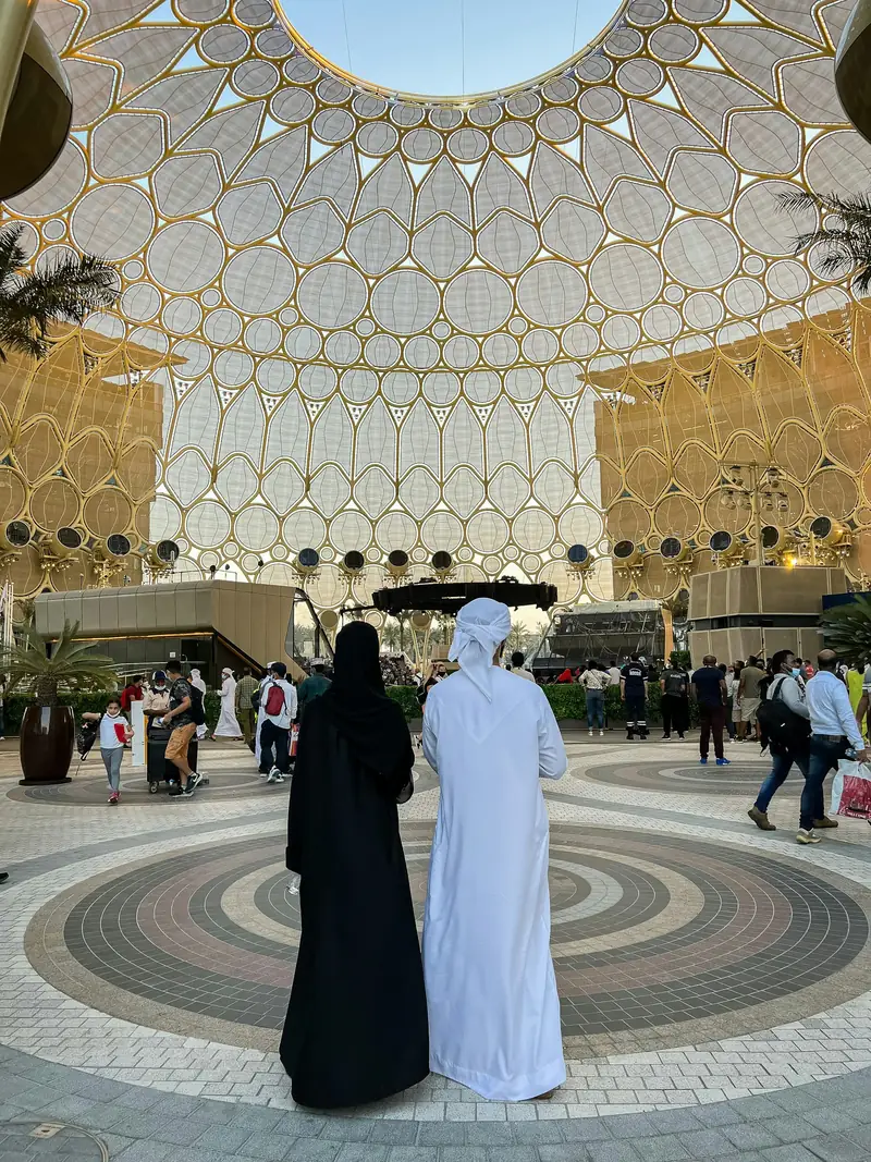 Visitors under the dome of Al Wasl Plaza at Expo City Dubai